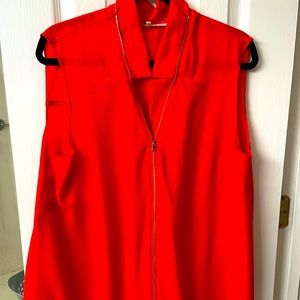 Red Zipper Detail Sleeveless Blouse